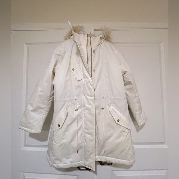 J.Crew Perfect Parka, NWOT ivory jacket with removable hood, size large - Picture 5 of 11